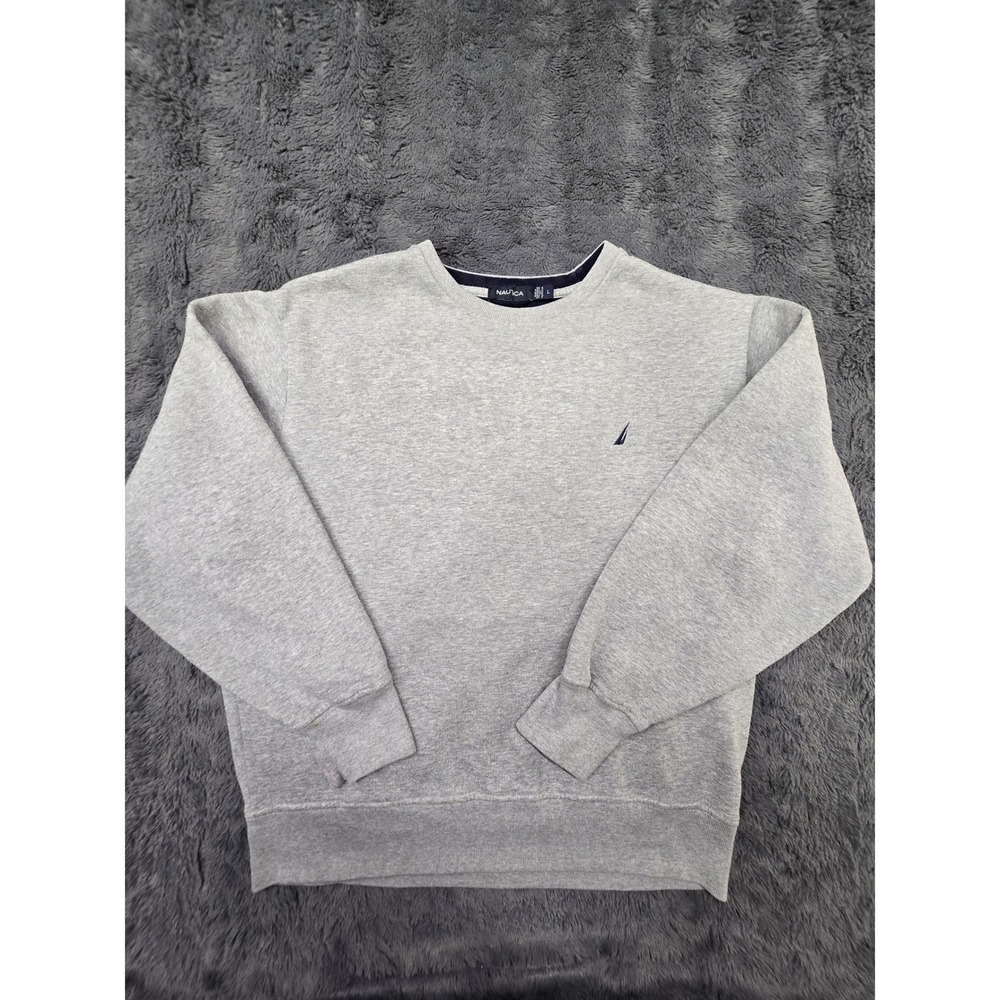 Nautica‎ Mens Crewneck Sweatshirt Heather Gray Embroidered Logo Pullover Large